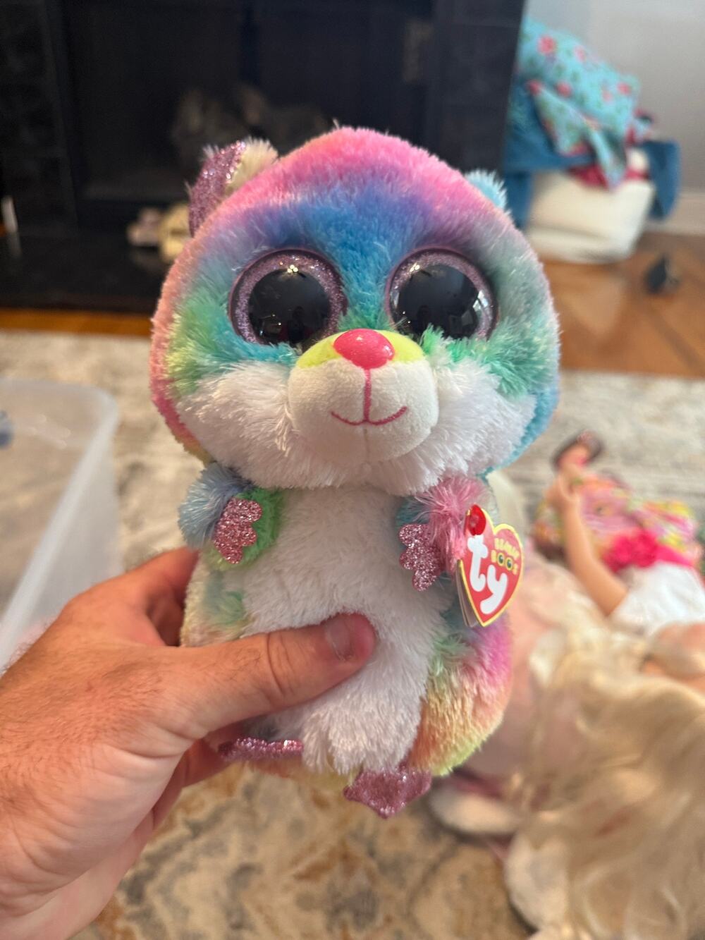 Ty Beanie Boos Rodney Cat Plush Rainbow Glitter Eyes April 4 w/ Tags
